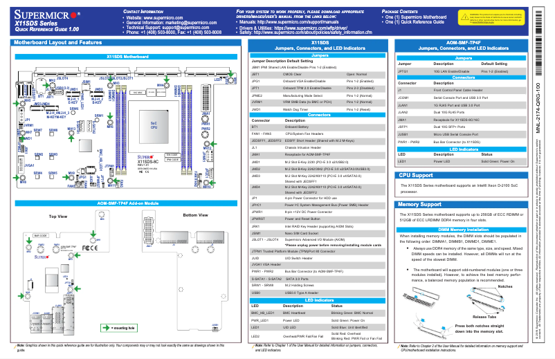 Page 1 de la notice Guide de démarrage rapide Supermicro X11SDS-12C