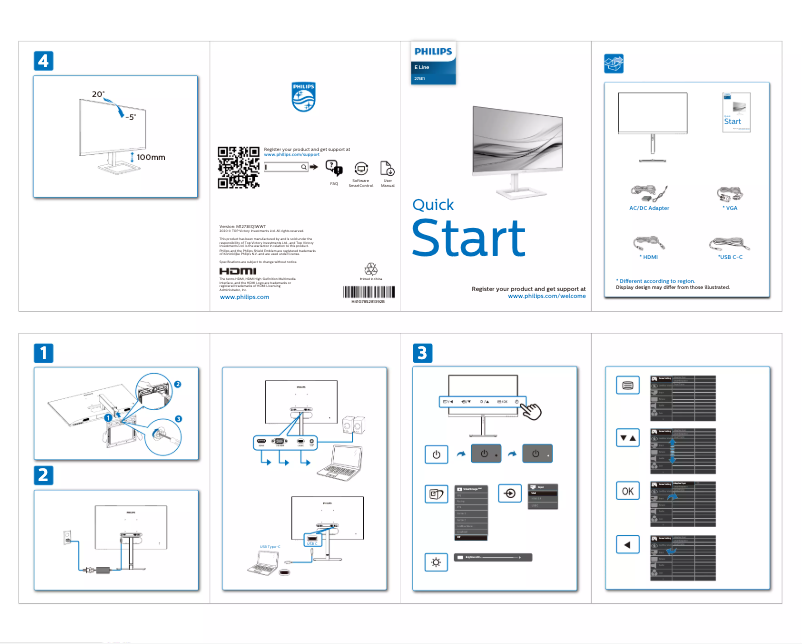 Page n°1 - Guide de démarrage rapide Philips 273E1EW