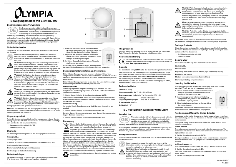 Page 1 de la notice Manuel utilisateur Olympia BL 100