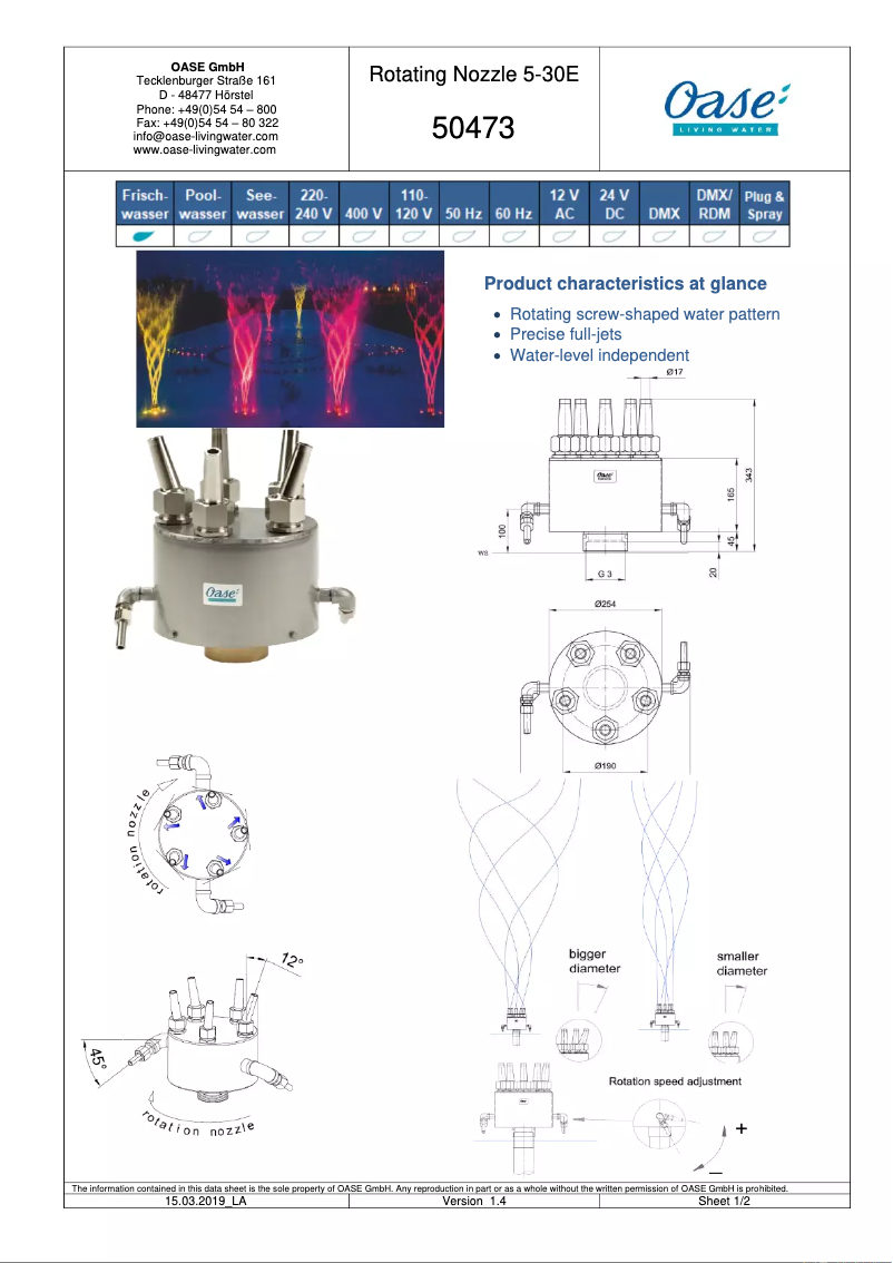 Page 1 de la notice Fiche technique Oase AquaMax Eco Premium 12000