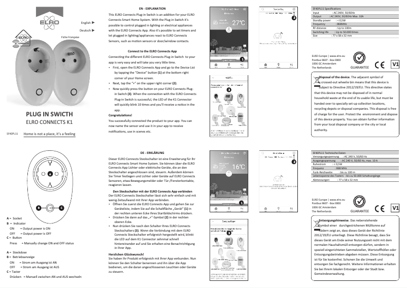 Page 1 de la notice Manuel utilisateur Elro SF40PL11E