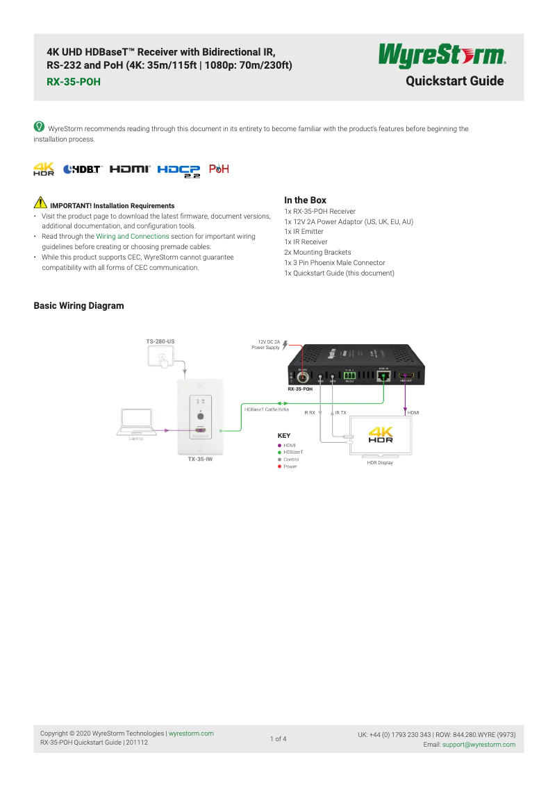 Page 1 de la notice Manuel utilisateur WyreStorm RX-35