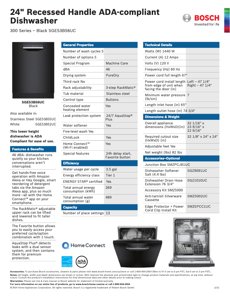 Page 1 of the manual Technical Sheet Bosch SGE53B56UC