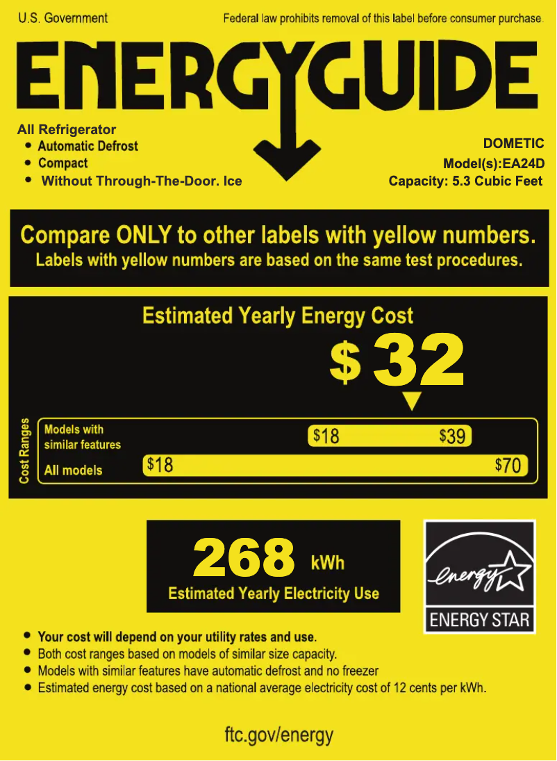 Page 1 de la notice Label énergétique Dometic EA24D