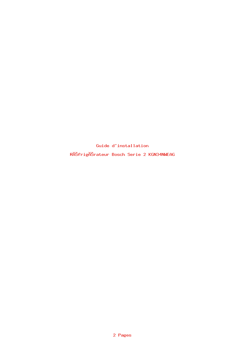 Page 1 de la notice Guide d'installation Bosch Serie 2 KGN34NWEAG