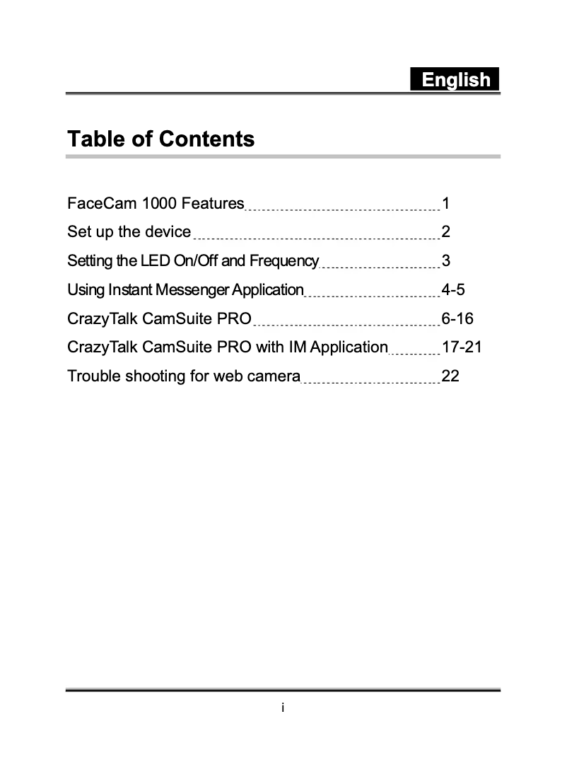 Page 1 de la notice Manuel utilisateur Genius FaceCam 1000