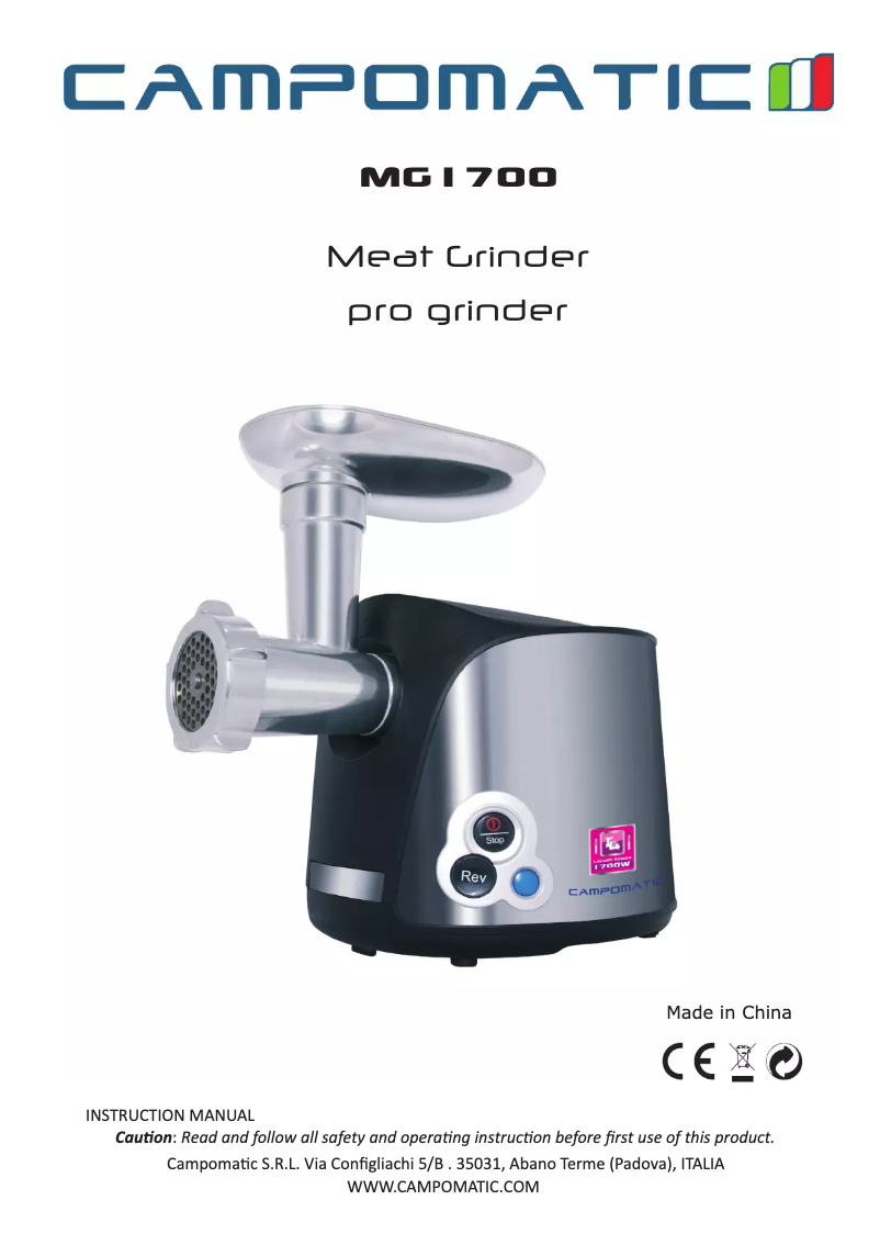 Page 1 de la notice Manuel utilisateur Campomatic MG1700