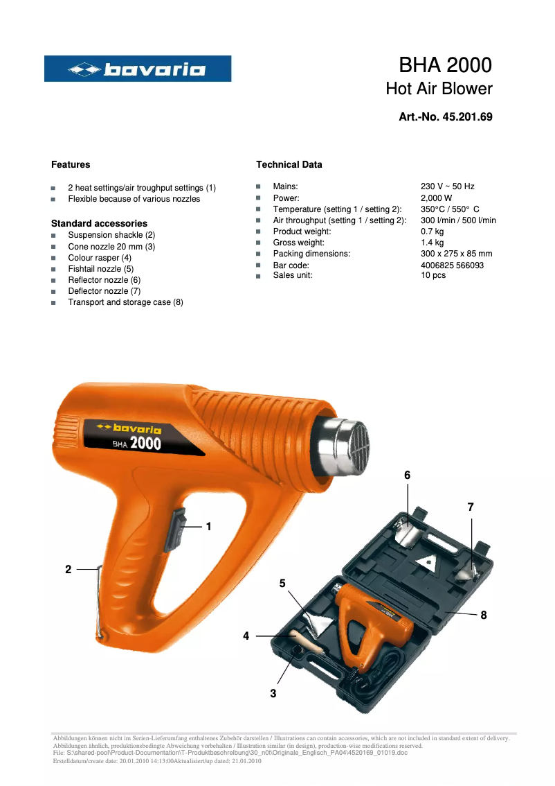 Page 1 of the manual User Manual Bavaria BHA 2000