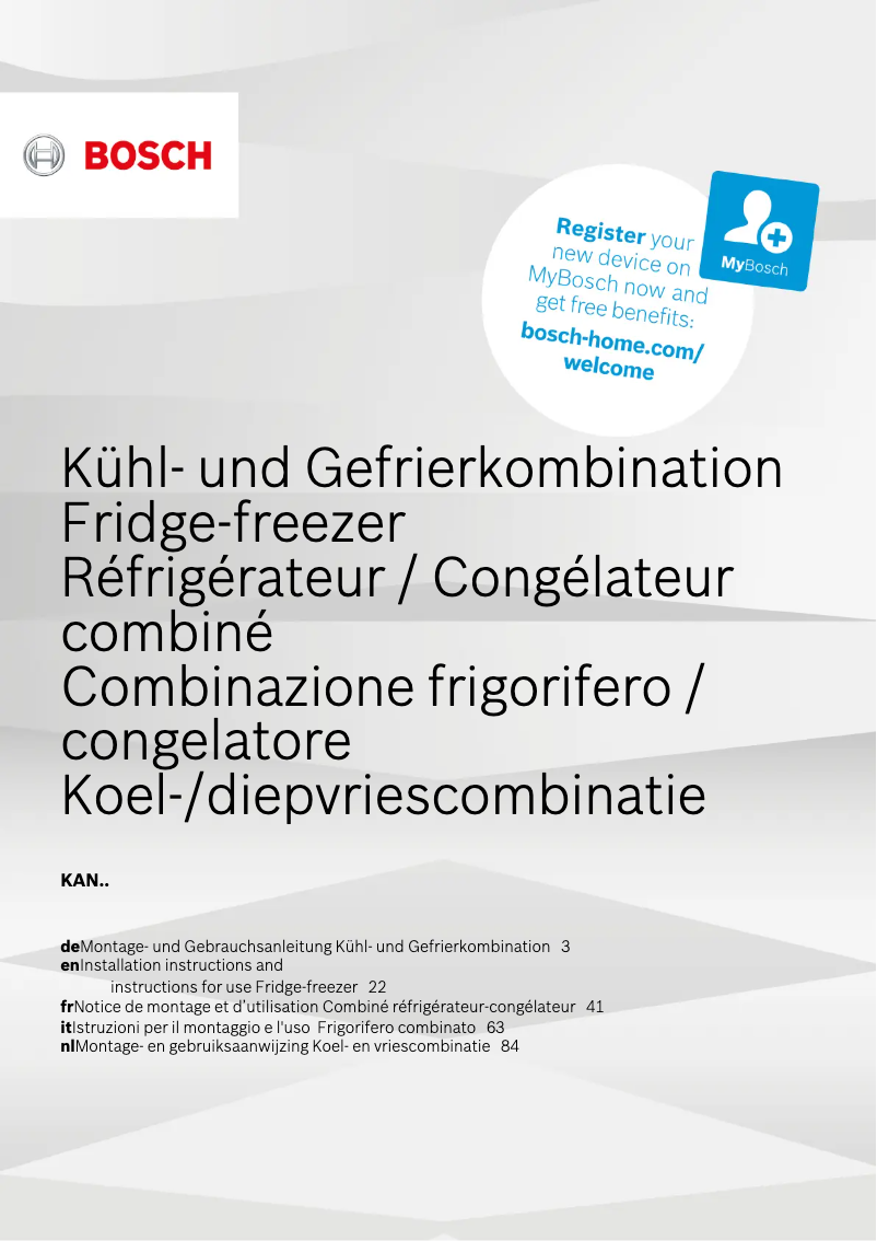 Page 1 de la notice Manuel utilisateur Bosch KAN92LB35