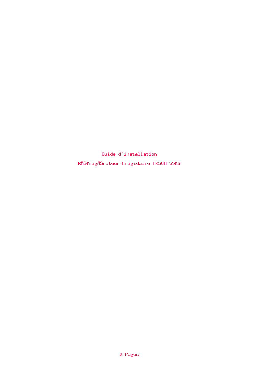 Page 1 de la notice Guide d'installation Frigidaire FRS6HF55KB