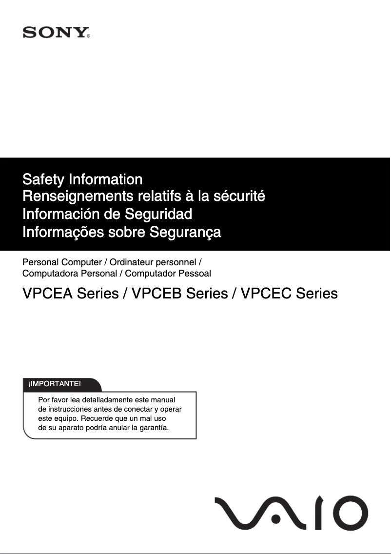 Page 1 de la notice Instructions de sécurité Sony Vaio VPCEB43FX