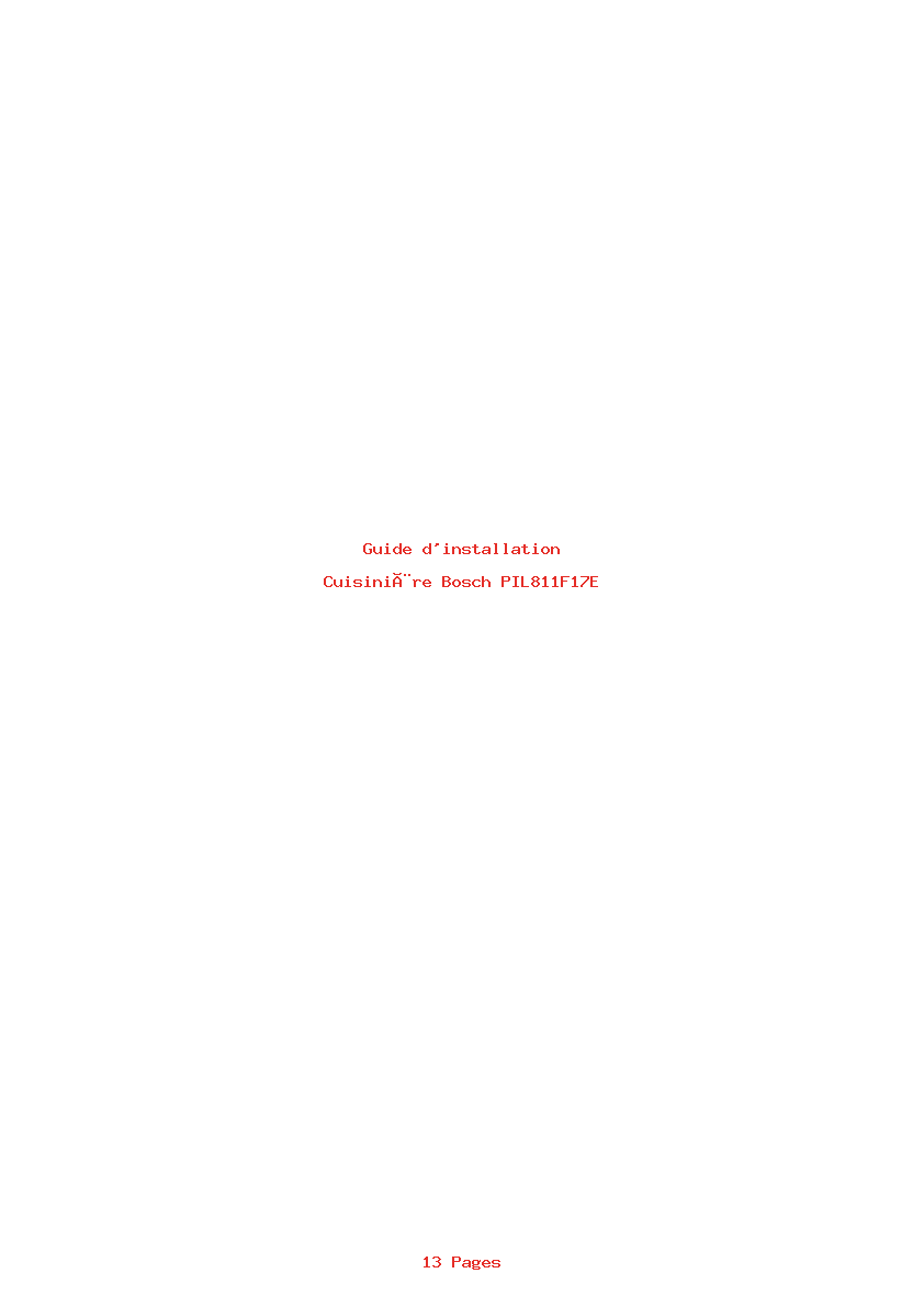 Page 1 de la notice Guide d'installation Bosch PIL811F17E