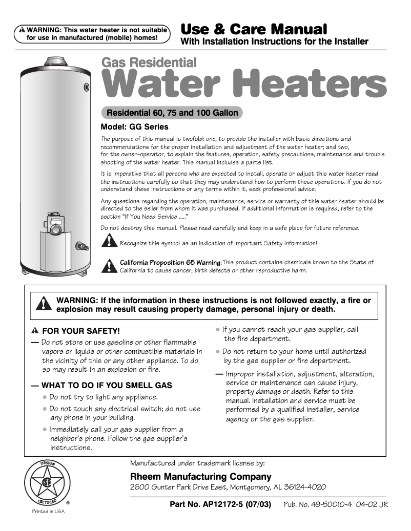 Página 1 del manual Manual de usuario GE SmartWater GG75T06A