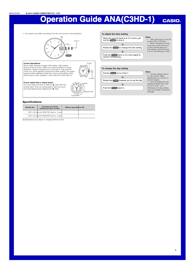 Page 1 de la notice Manuel utilisateur Casio Edifice EFV-120DB-2AVUEF