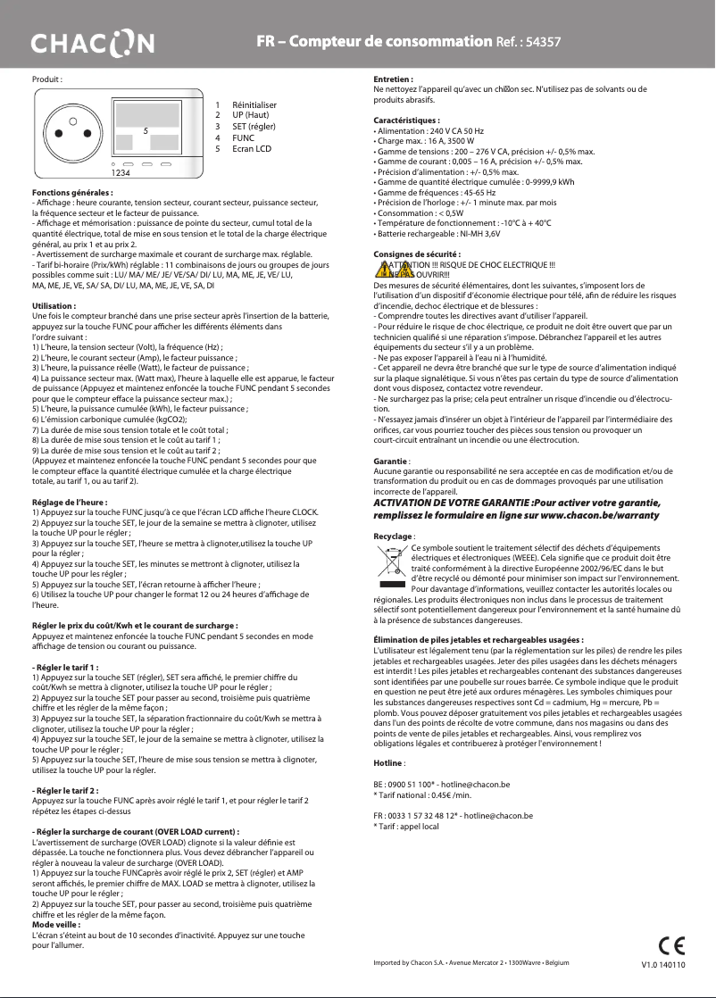 Page 1 de la notice Manuel utilisateur Chacon 54357