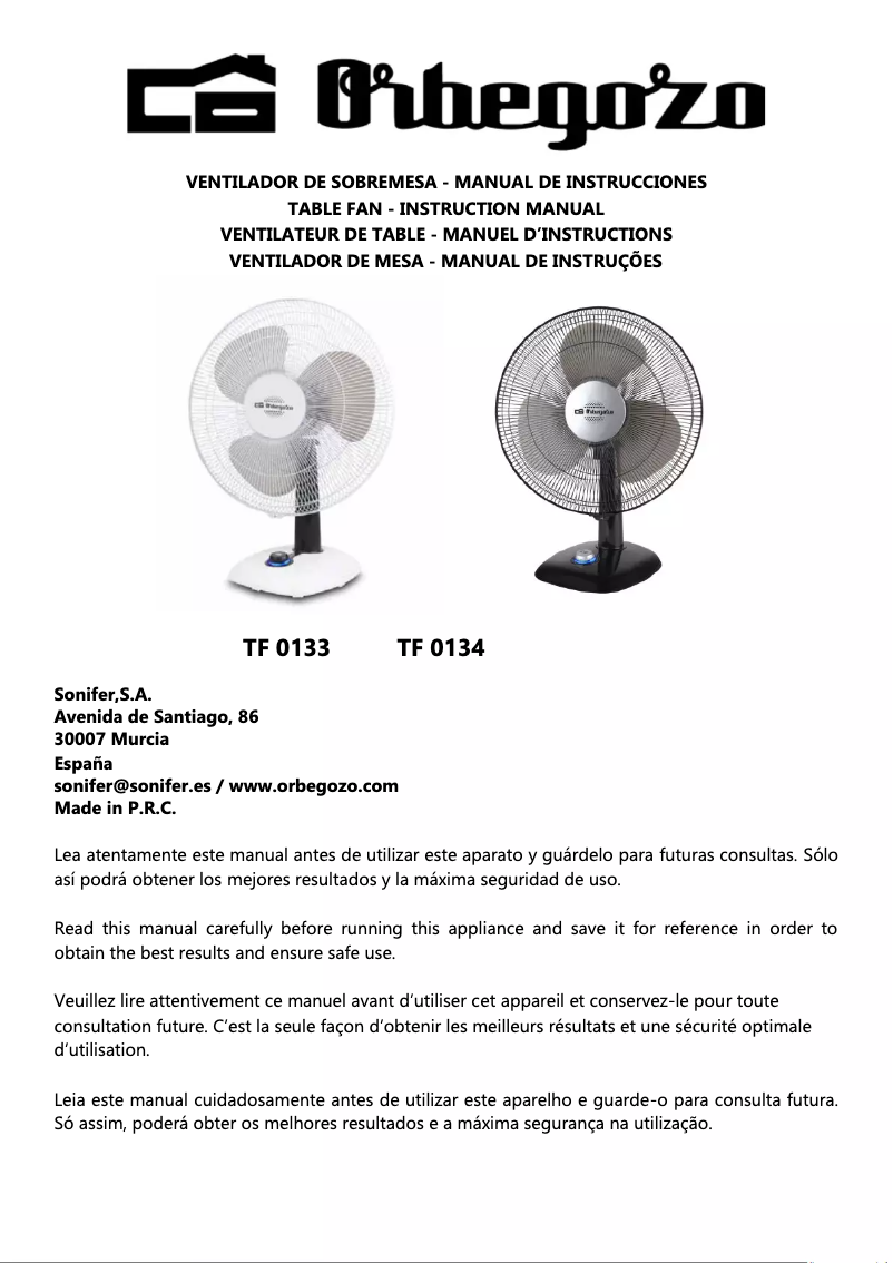 Página 1 del manual Manual de usuario Orbegozo TF 0134