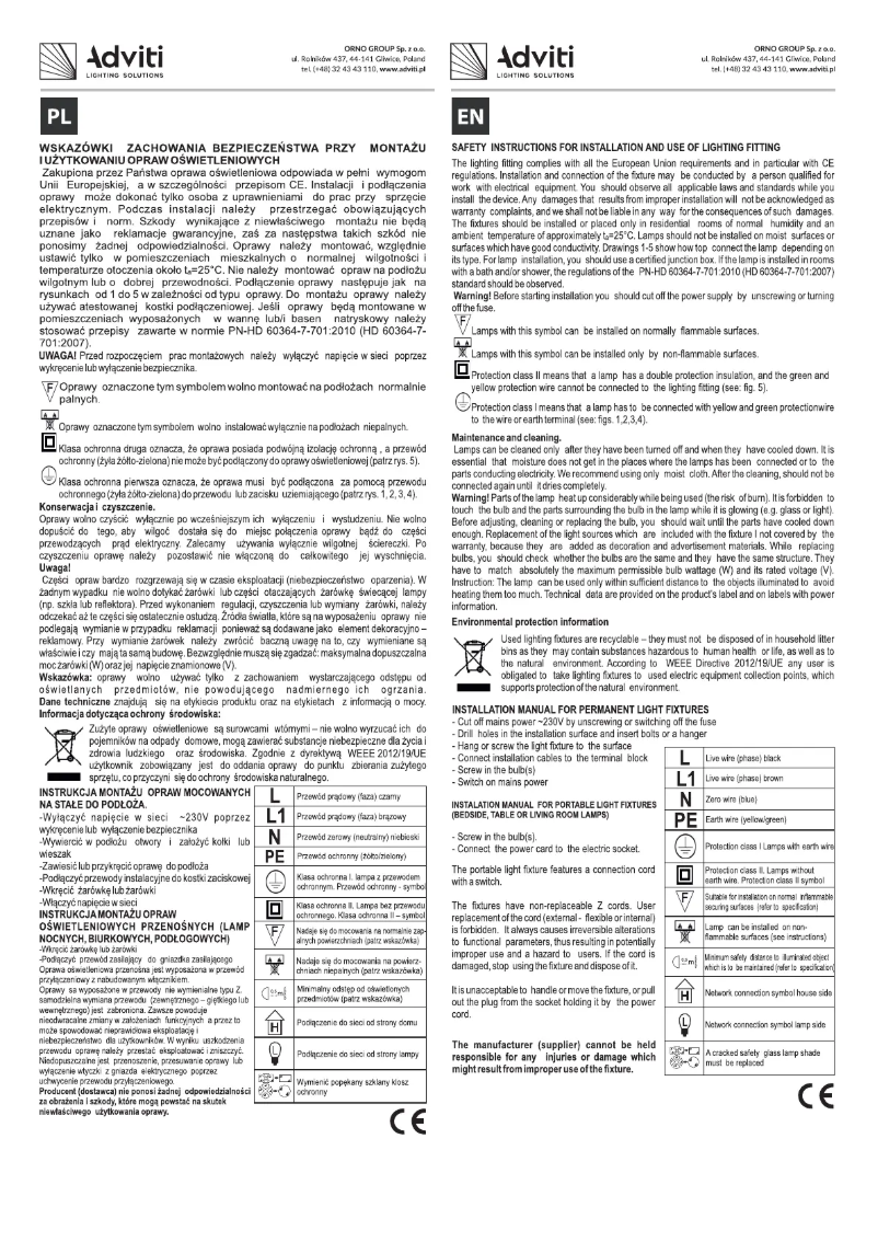 Page 1 of the manual User Manual Adviti AD-LD-6325BE27