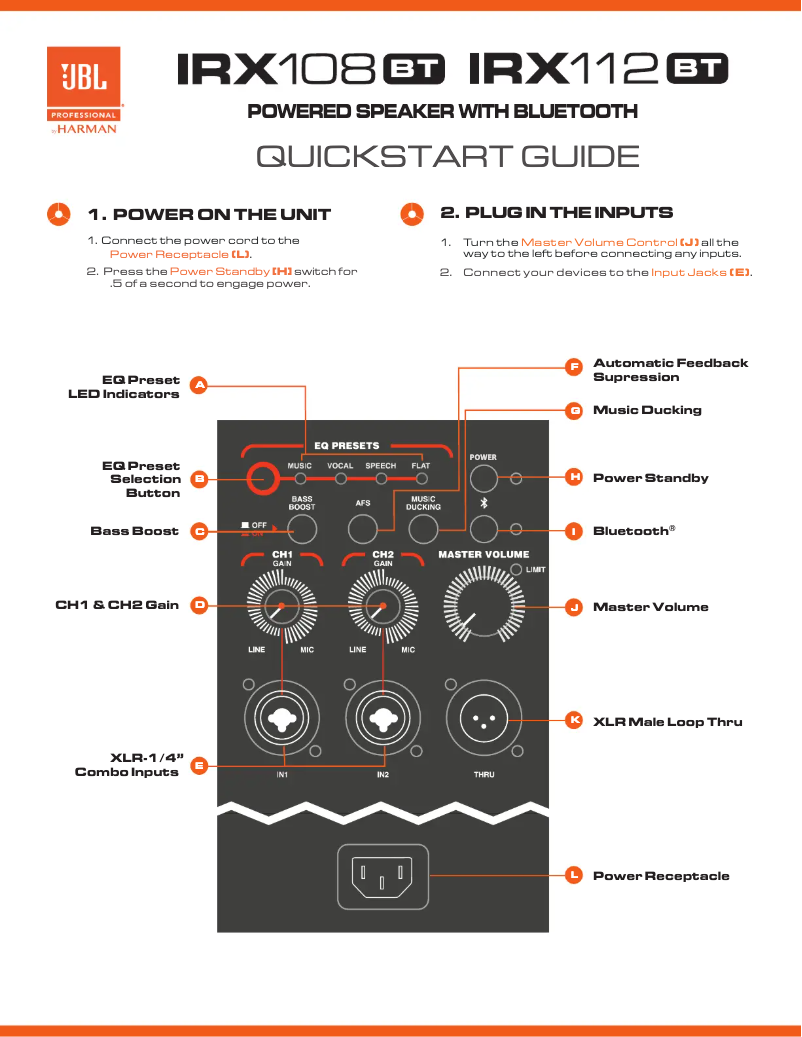 Page 1 de la notice Guide de démarrage rapide JBL IRX108BT