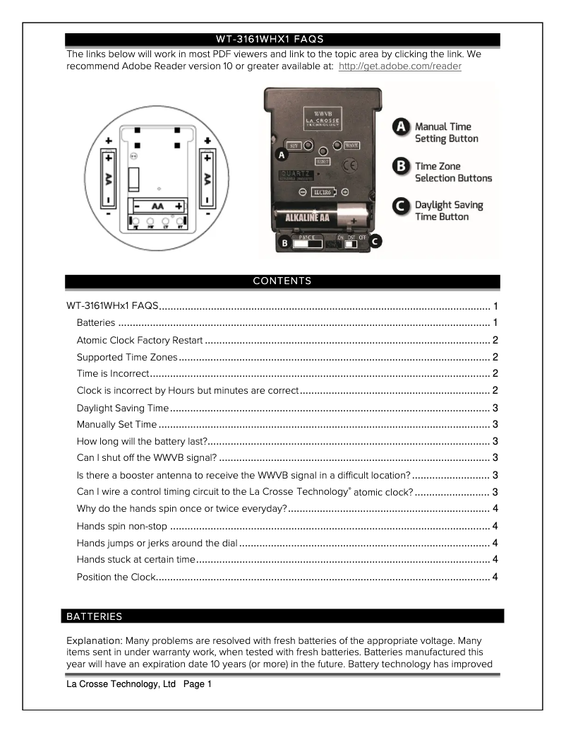 Page 1 of the manual FAQ La Crosse Technology WT-3161WHX1