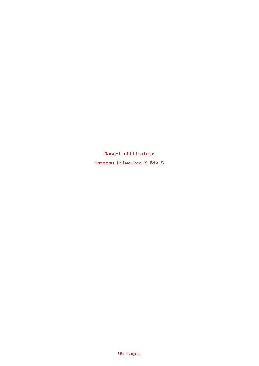 Page 1 de la notice Manuel utilisateur Milwaukee K 540 S