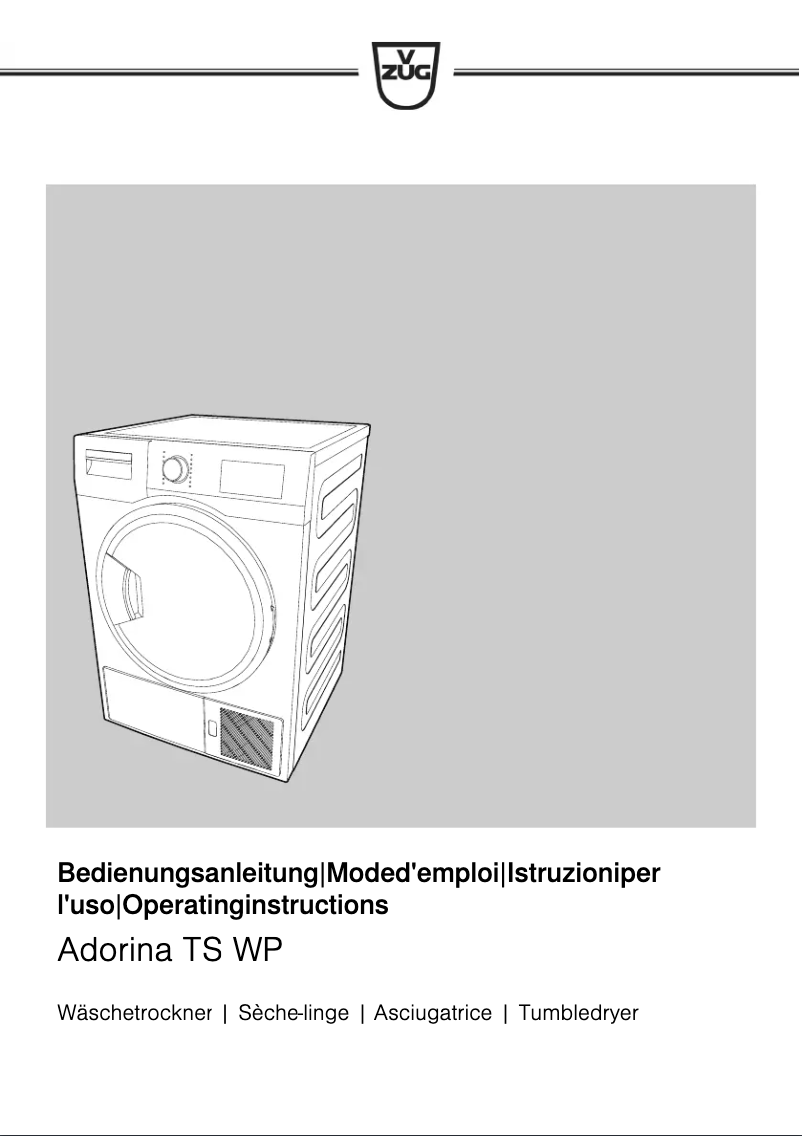 Page 1 of the manual User Manual V-Zug WTANTSWPl