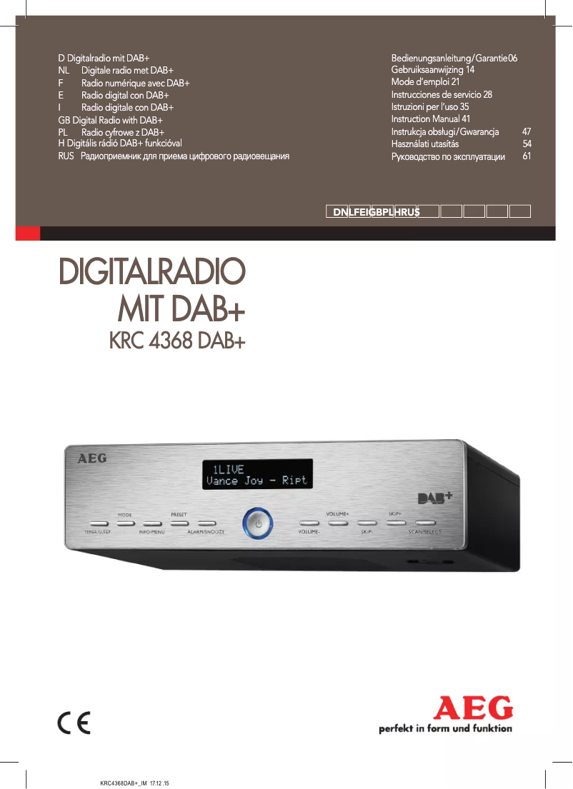 Page 1 de la notice Manuel utilisateur AEG KRC 4368 DAB plus