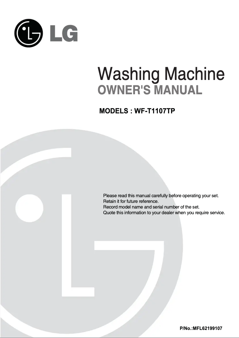 Page 1 de la notice Manuel utilisateur LG WF-T1107TP