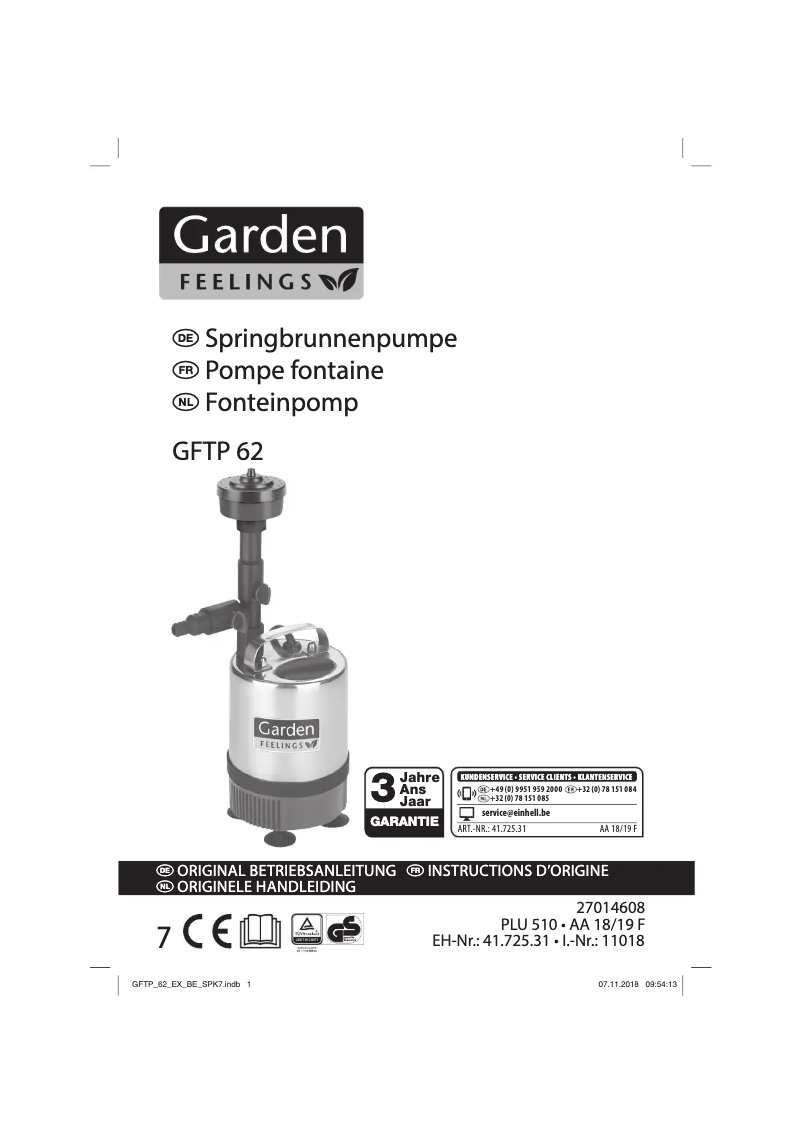 Page 1 de la notice Manuel utilisateur Garden Feelings GFTP 62