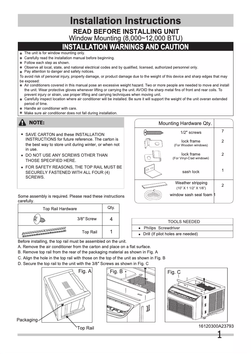 Page 1 de la notice Guide d'installation Frigidaire GHWQ123WC1