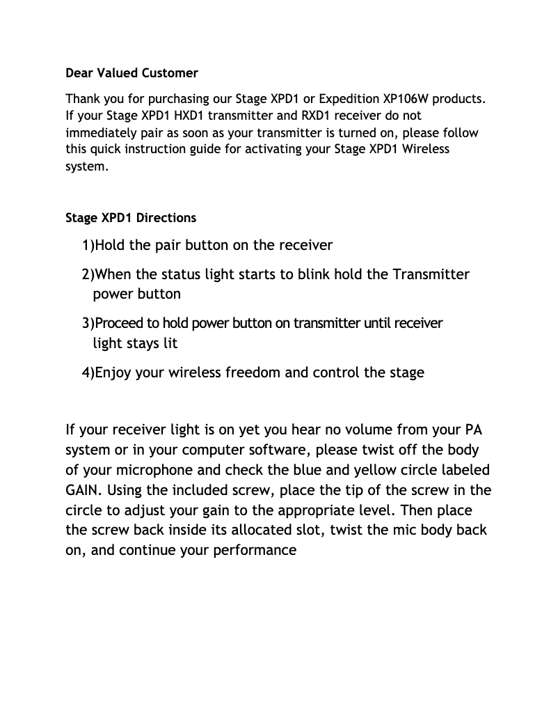 Page 1 de la notice Guide de démarrage rapide Samson Expedition XP1000