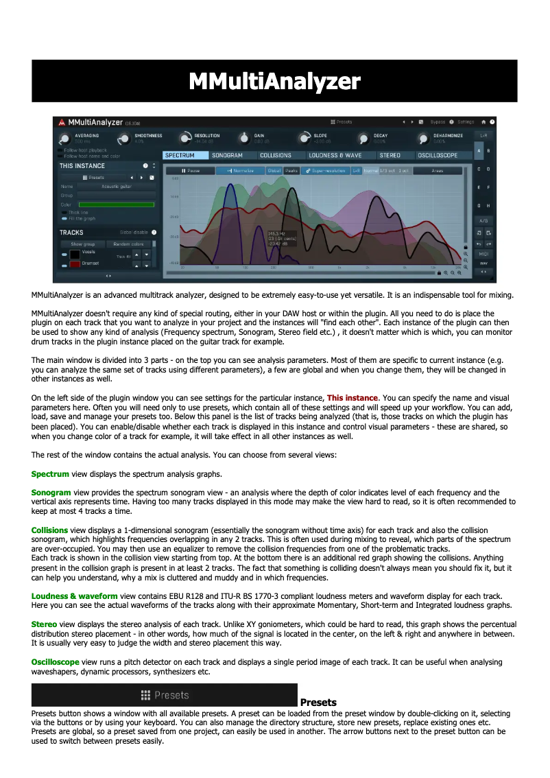 Page 1 de la notice Manuel utilisateur MeldaProduction MMultiAnalyzer