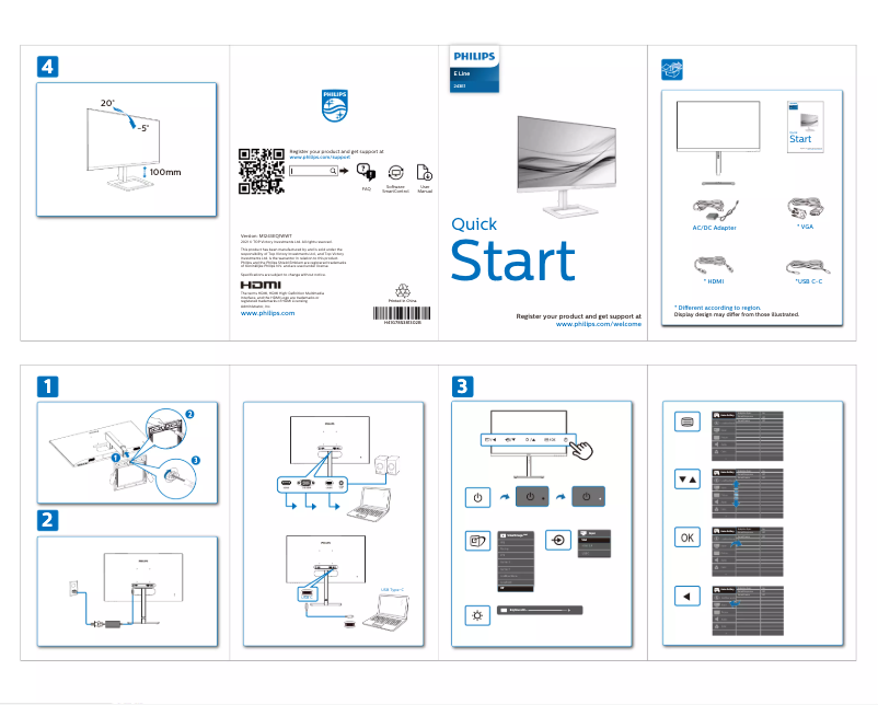 Page n°1 - Guide de démarrage rapide Philips 243E1EW