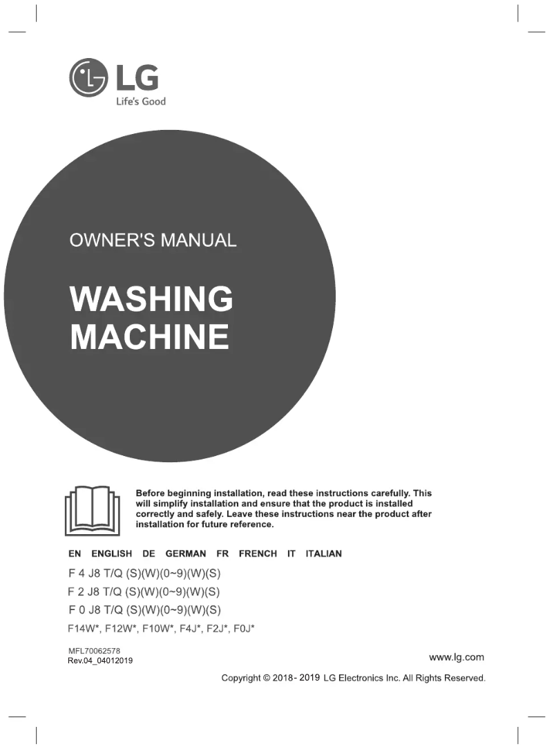 Page 1 de la notice Manuel utilisateur LG F14WM8TT1