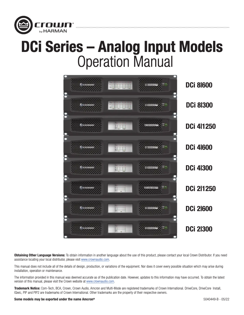 Page 1 de la notice Manuel utilisateur Crown DCi 4|300