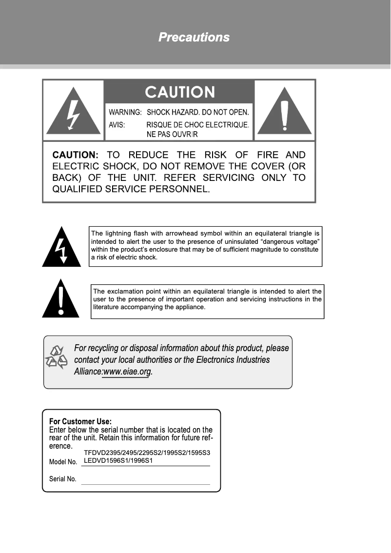 Page 1 of the manual User Manual Coby LEDVD1996