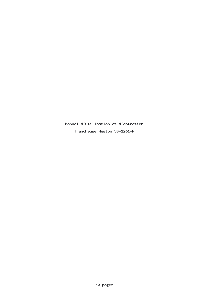 Page 1 de la notice Manuel d'utilisation et d'entretien Weston 36-2201-W