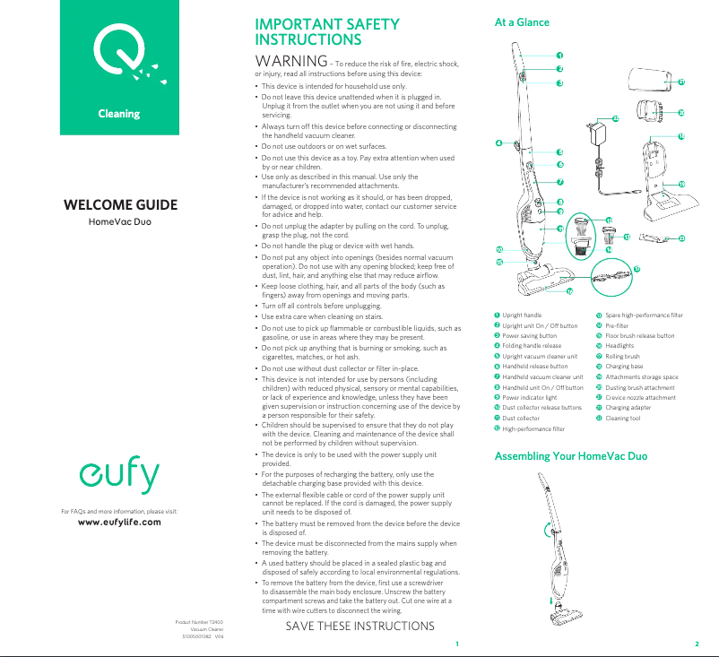 Página 1 del manual Manual de usuario Eufy HomeVac Duo