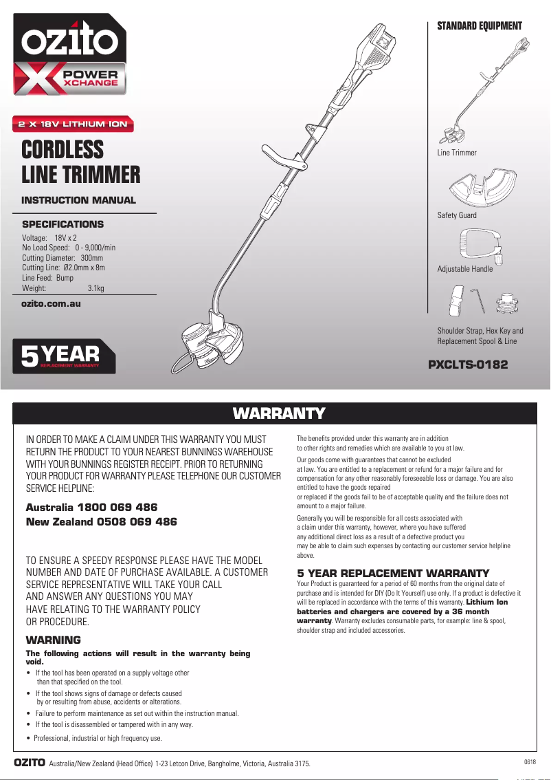 Page 1 de la notice Manuel utilisateur Ozito PXCLTS-0182