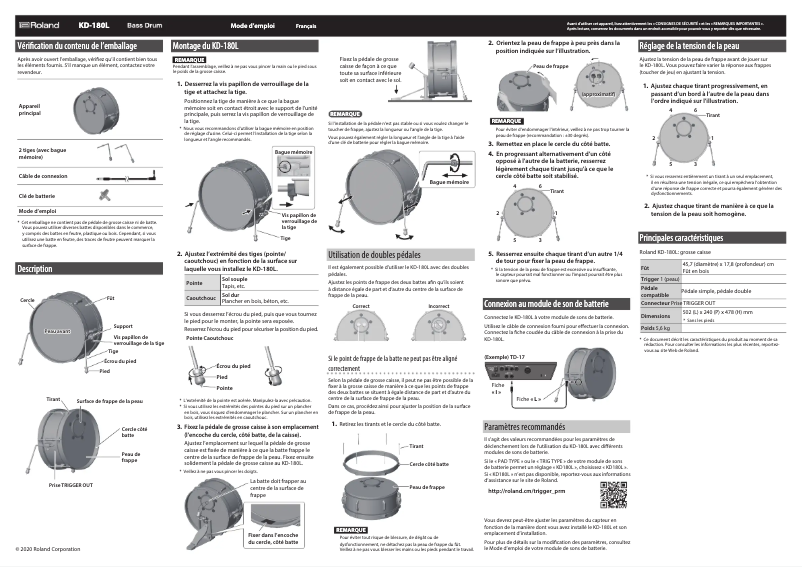 Page 1 de la notice Manuel utilisateur Roland KD-180L