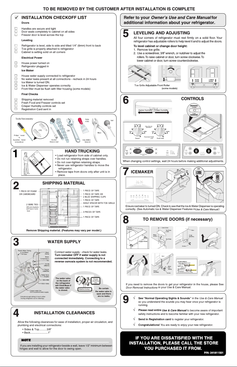 Page 1 de la notice Guide d'installation Frigidaire GLHS35EHB