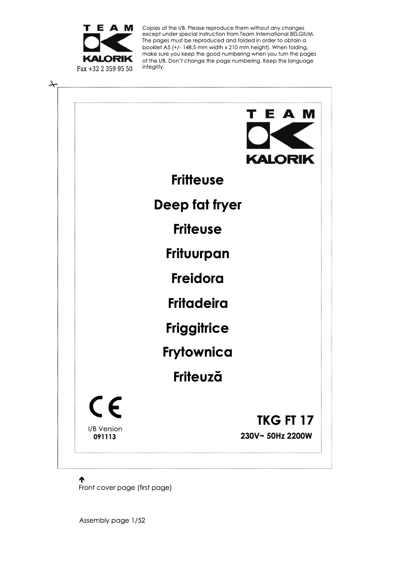 Page 1 de la notice Manuel utilisateur Team TKG FT 17