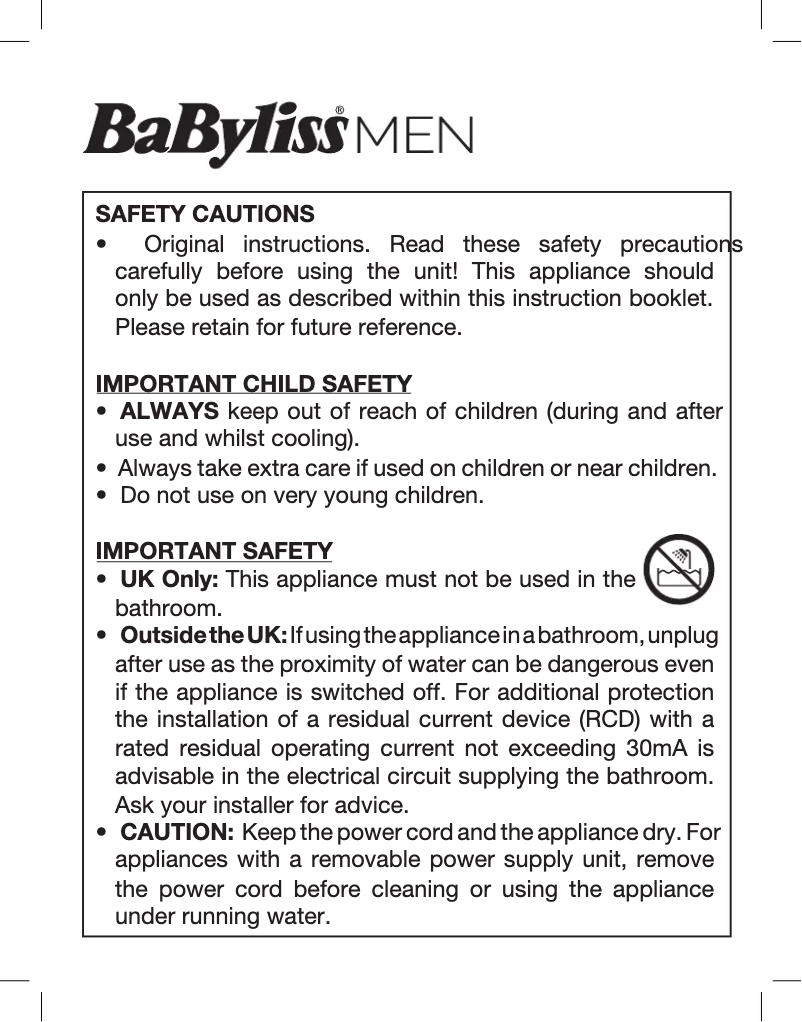 Page 1 de la notice Manuel utilisateur BaByliss Precision Cut 7756U