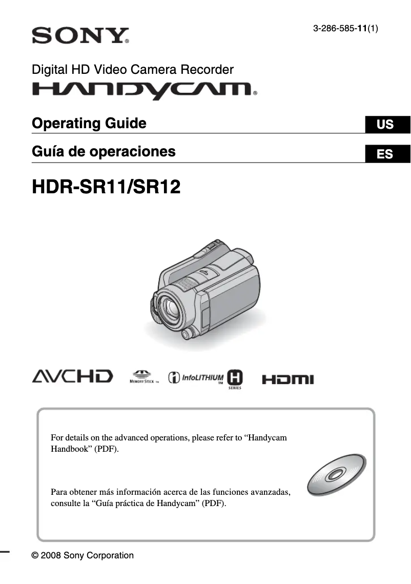 Page 1 de la notice Manuel utilisateur Sony HDR-SR11