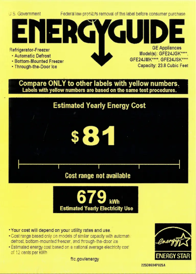 Page n°1 - Label énergétique GE GFE24JMKES