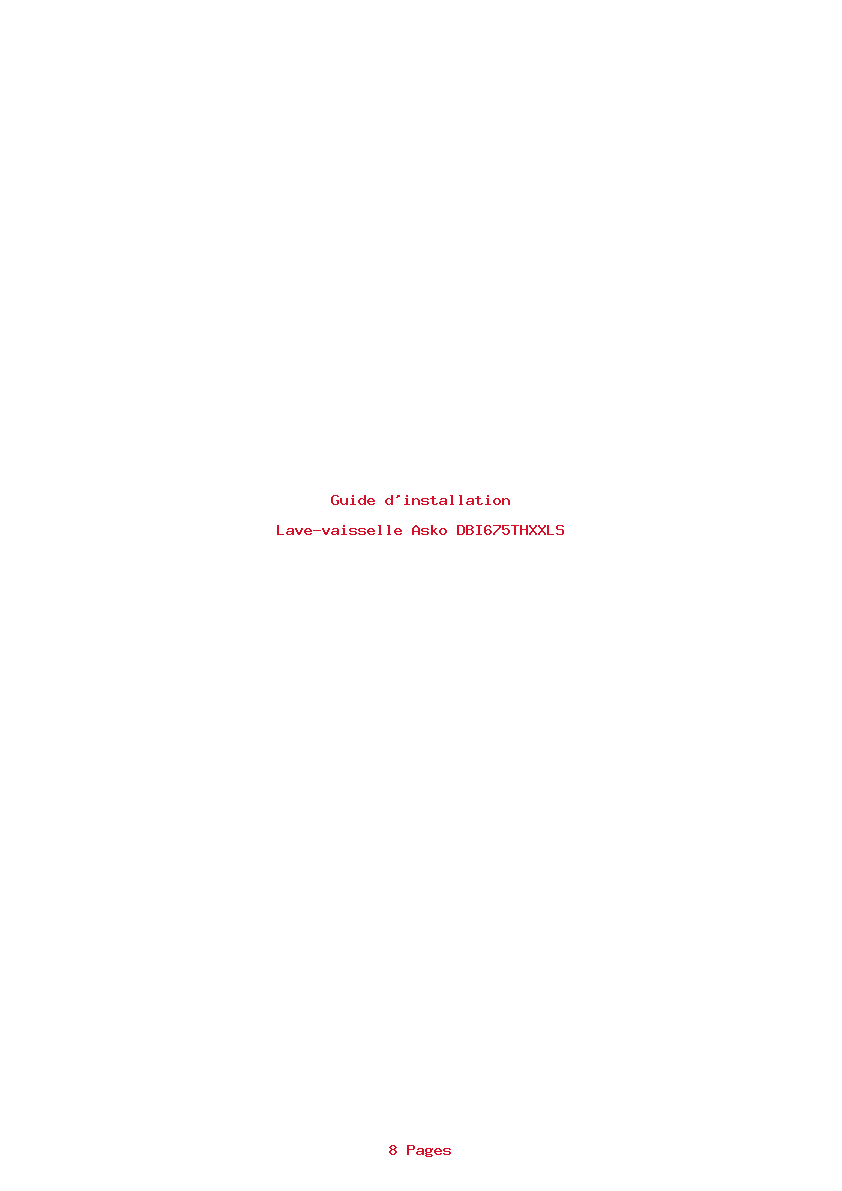Page 1 de la notice Guide d'installation Asko DBI675THXXLS