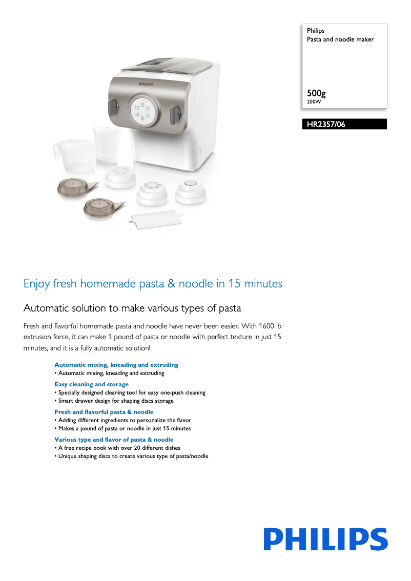 Página 1 del manual Ficha técnica Philips Avance Collection HR2357