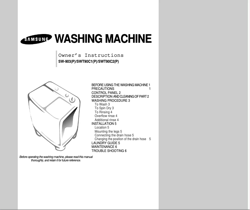 Página 1 del manual Manual de usuario Samsung SWT90C1P