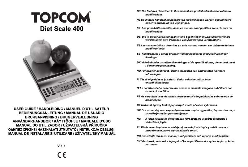 Page 1 de la notice Manuel utilisateur Topcom Diet scale 400