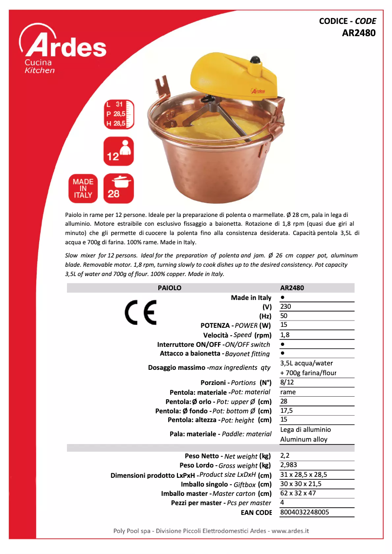 Page 1 de la notice Fiche technique Ardes AR2480
