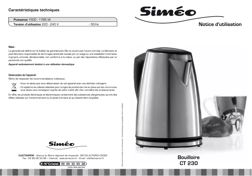 Page 1 of the manual User Manual Siméo CT 230